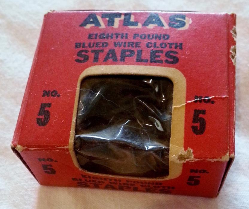 Vintage Atlas Eight-pound Blued Wire Cloth Staples (No. 5) in original package