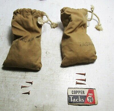 2 Vintage Canvas Bags of Copper Tacks - Approx. 15 oz of Each 15/16