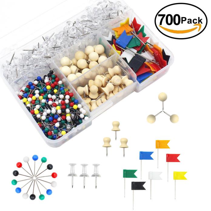 Push Pins, Map Tacks, Thumb Tacks, Multi-color Round Head with Stainless Point