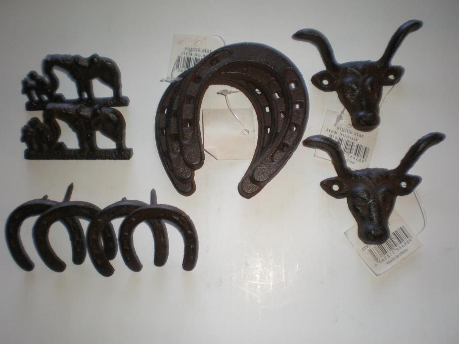 Cast Iron Decorative Craft Mixed Lot Western Decor Stars Steers Horseshoes