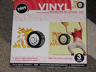 Decorate Room Hip in Hurry Boys Vinyl Repositionable Wall Stickers Tire & Flames