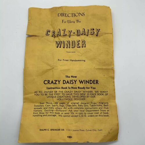 Vintage CRAZY DAISY WINDER Crafting Tool Replacement Instructions Only