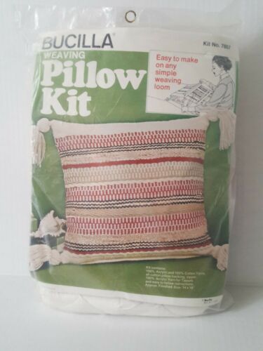 Vtg 1970s Bucilla Earth Tones Woven Pillow Weaving Kit For Simple Loom