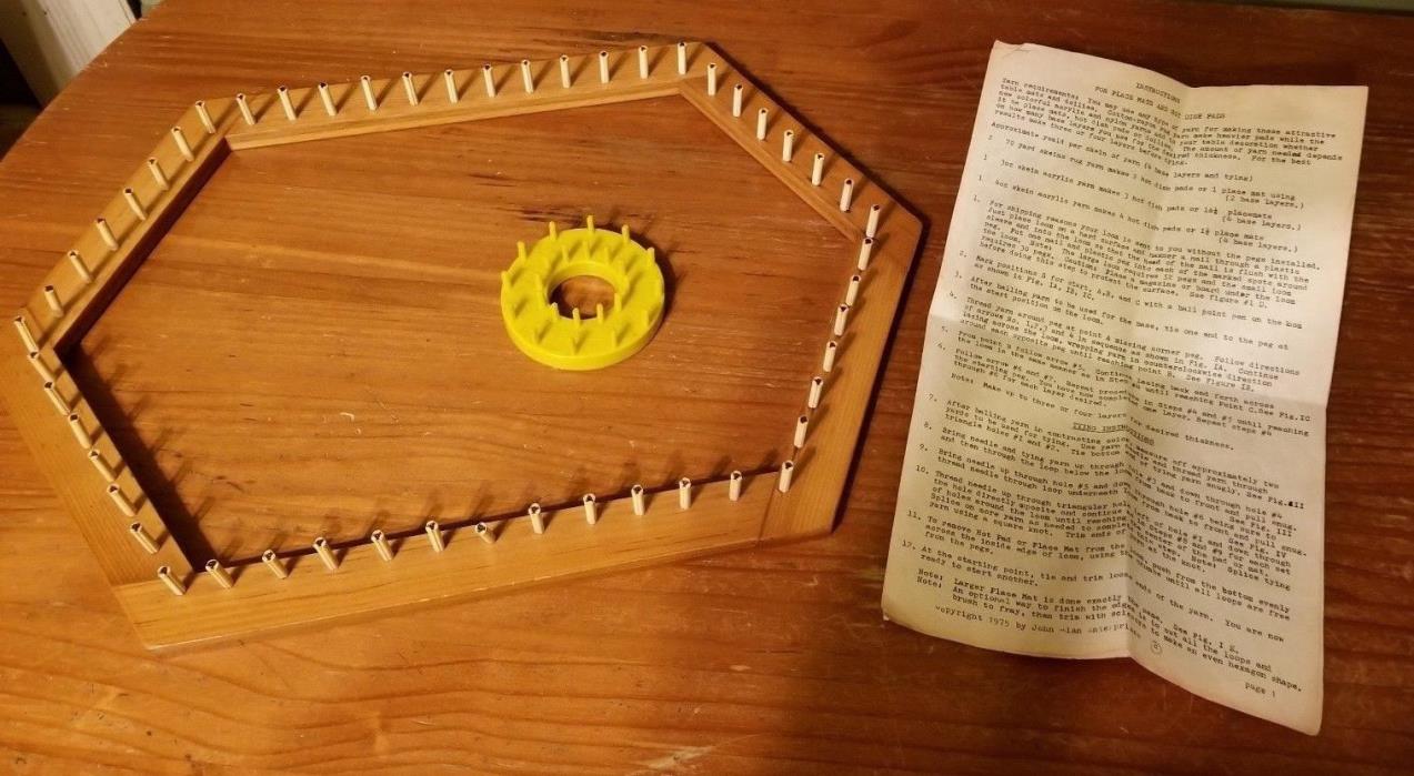 Vintage Wooden John Alan Hexagon Lap Loom For Place Mats and Hot Dish Pads + BON