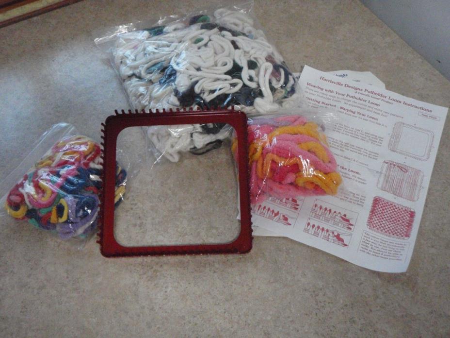 Vintage Metal Potholder Loom w/ Loops & Directions Heavy Red Weaving Craft Tool