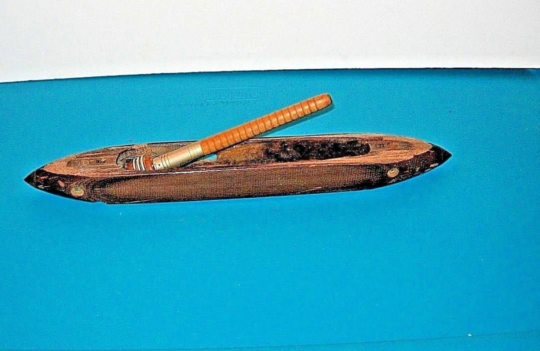 Antique Short Mill Wooden Weaving Boat Shuttle W/Fold-Out Bobbin