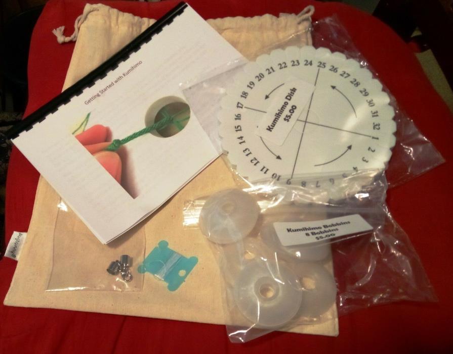 Kumihimo Starter Kit ~ Round Disc ~ Instructions ~ Finding ~ 8 Bobbins~Stuff Bag