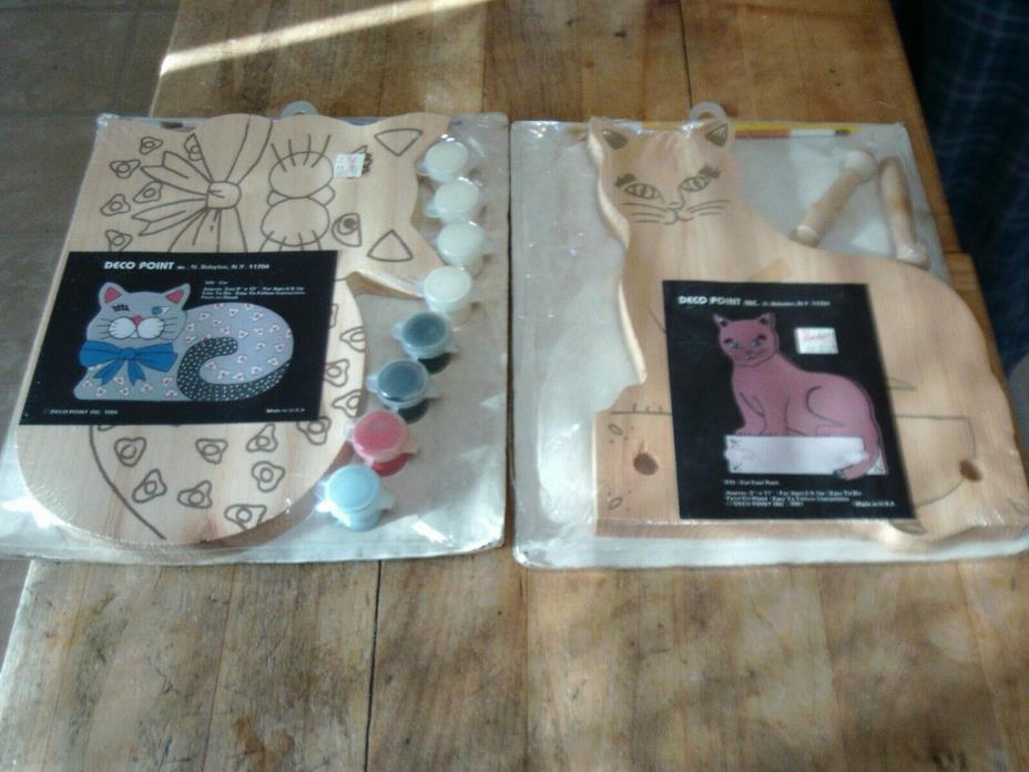 2 Vtg Deco Point Paint on Wood Kits Cat Themed