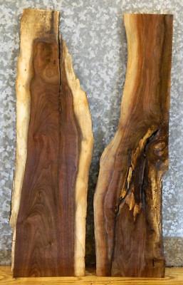 2- Partial Live Edge Black Walnut Rustic End/Side Table Top Slabs 8482-8483