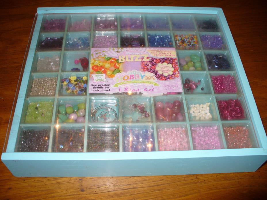 Bead Buzz Hobby Do's Craft Jewelry Kit Set Glass Beads Wooden Tray Box