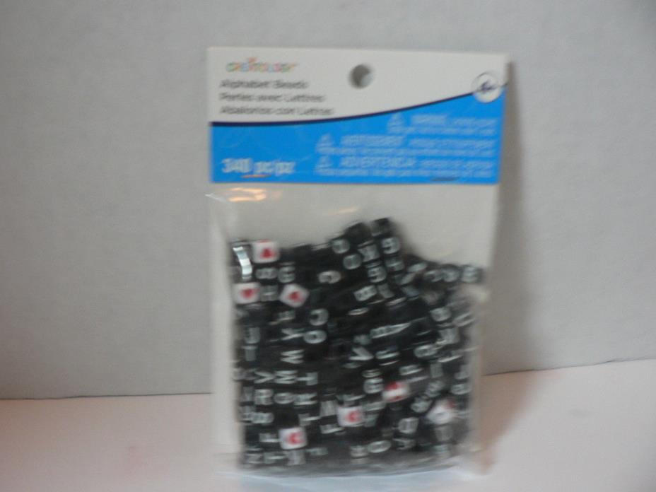 340 PIIECE BLACK ALPHABET BEADS WITH RED AND WHITE HEARTS