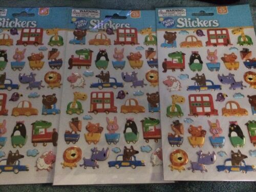 Lot Of 3 Sets Of 35 Pop-Up 3D Stickers 105 Total Vehicles ?? & Animals ?? ?? +