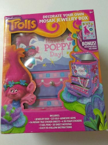 Trolls Decorate Your Own Mosaic Jewelry Box With Mirror-NEW