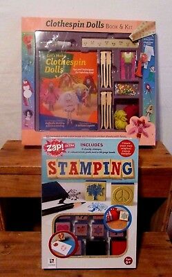 Kids Crafts Lot Clothespin Dolls Book Kit DIY Stamping Stamps Ink Pads Arts NEW
