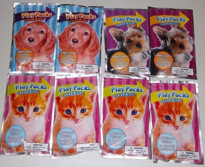 LOT Play Packs Grab & Go ANIMALS Dog Cat Kitty Crayons Coloring Book Travel