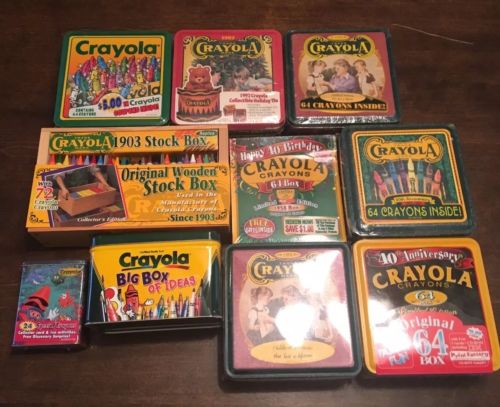 Vintage Lot of 10 Crayola Crayons Tin Cans Anniversary New/Sealed Read Descripti