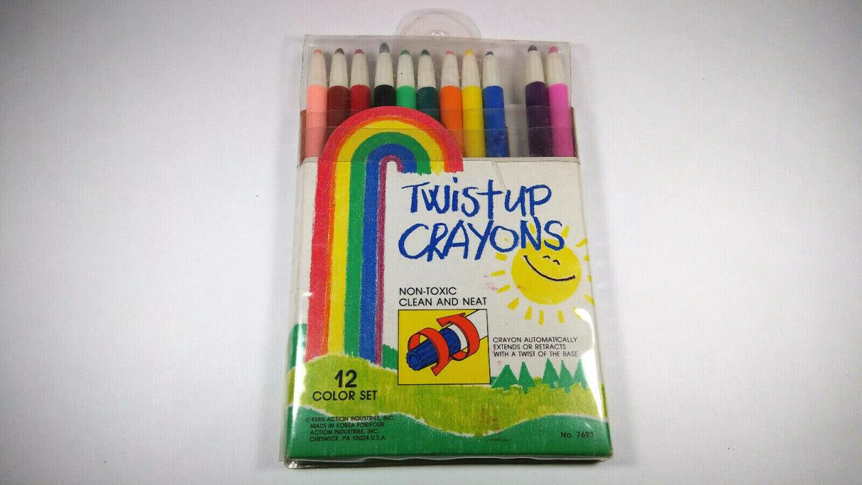 Vintage 1985 Action Industries Twist Up Crayons 11 out of 12 Color Set No. 7693
