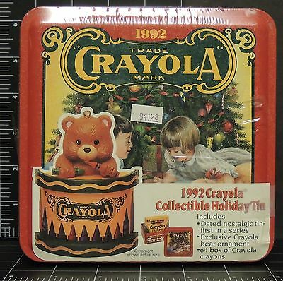 Crayola Nostalgic Tin Ornament & 64 box of crayons arts crafts Holiday 1992