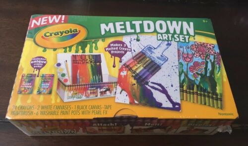 New Sealed Crayola Meltdown Art Set 3 Melted Crayon Canvas Projects Unique Kids