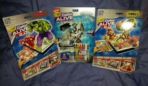3 Crayola Color Alive Books+Crayons: Zombies, Avengers, Skylanders-Use w/App-NEW