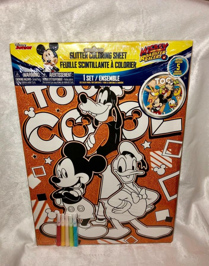 Disney MICKEY And The ROADSTER RACERS Glitter Coloring Poster & Markers 11x15