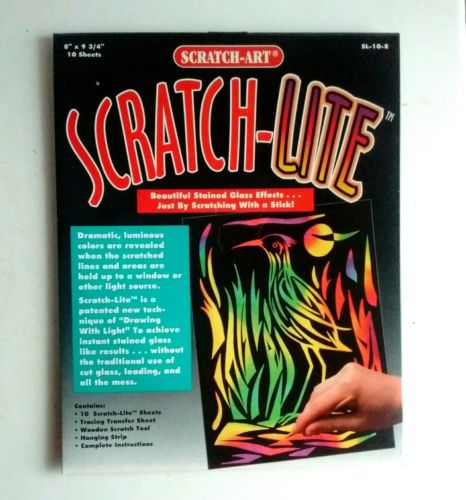 NEW 10-Pack Scratch-Art Scratch-Lite Stained Glass Sheets Kit Complete Tool Hang