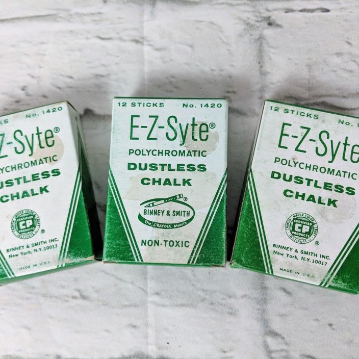 Vintage E-Z Syte Polychromatic Dustless Chalk 1420 3 boxes 36 Sticks