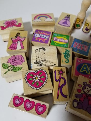 CRAFT STAMPS Lot of 24 ~ Variety of Designs (Teacher stamps) Boots Heart Crown