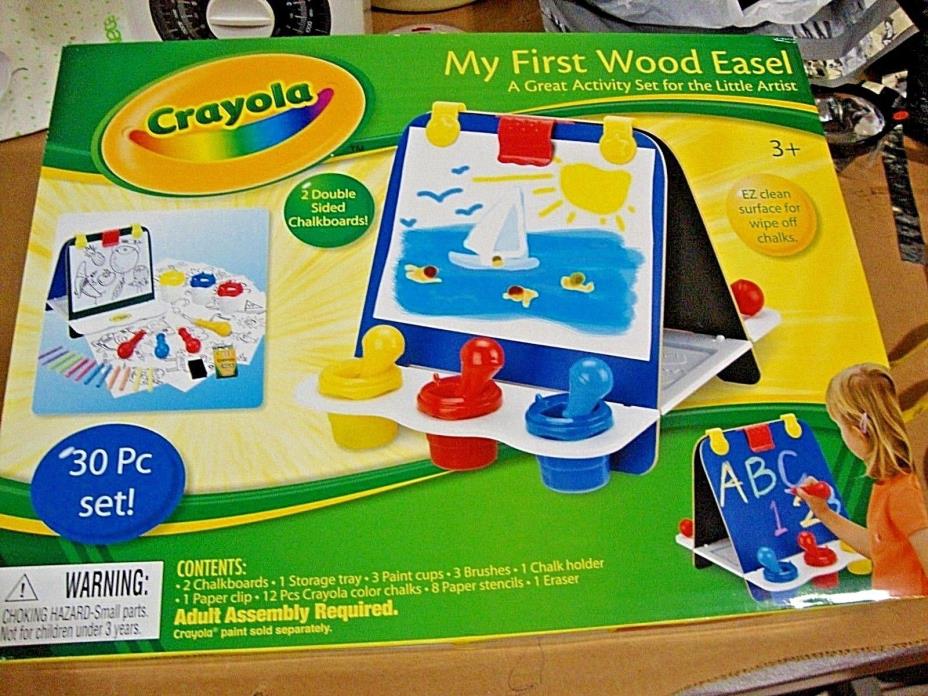 NIB Crayola My First Wood Easel 2 Double Sided Drawing, Chalkboard, 30 Pieces