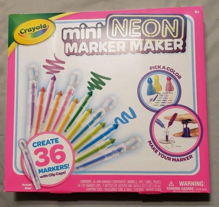 Crayola Mini Neon Marker Maker, 36 Scented With Clip Caps~BRAND NEW~USA SELLER