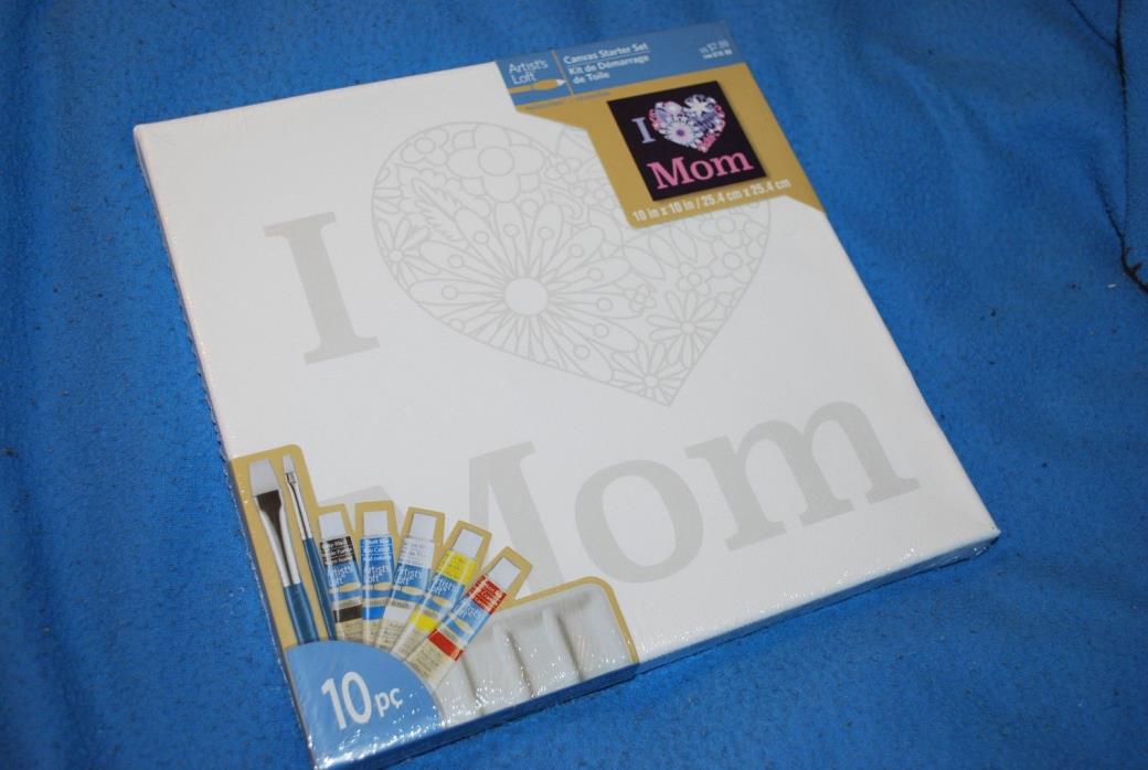 (new) Artist’s Loft 10pc Canvas Painting Starter Kit 10”x 10” I LOVE MOM
