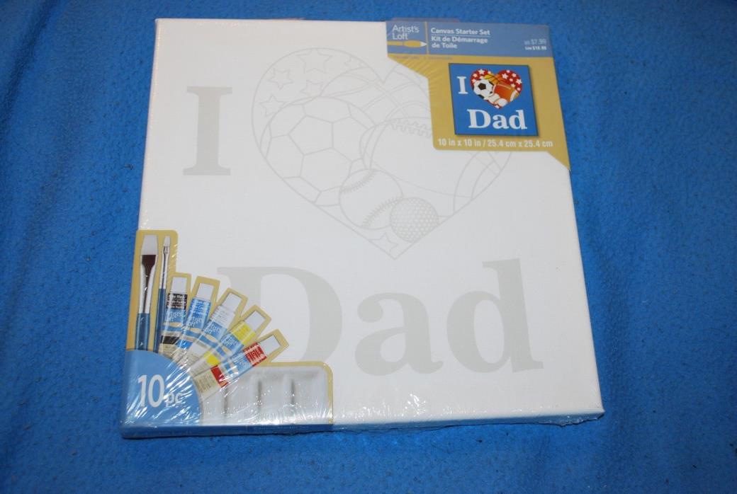 (NEW) Artist’s Loft 10pc Canvas Painting Starter Kit 10”x 10” I LOVE DAD