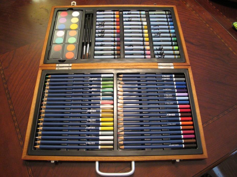 Xonex Cherry Wooden Classic Art Box Set drawing crafts colors brushes pencils