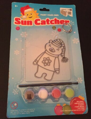 Paint Your Own Sun Catcher Christmas Teddy Bear Includes Key Ring NEW