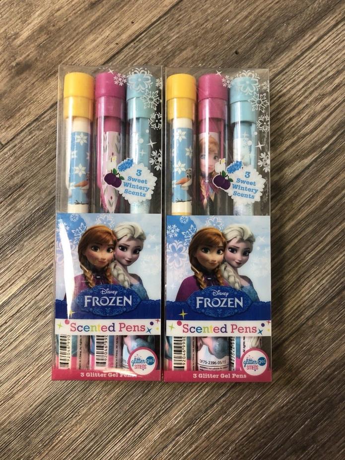 TWO PACKAGES Disney Frozen Glitter Gel Scented Pen Set