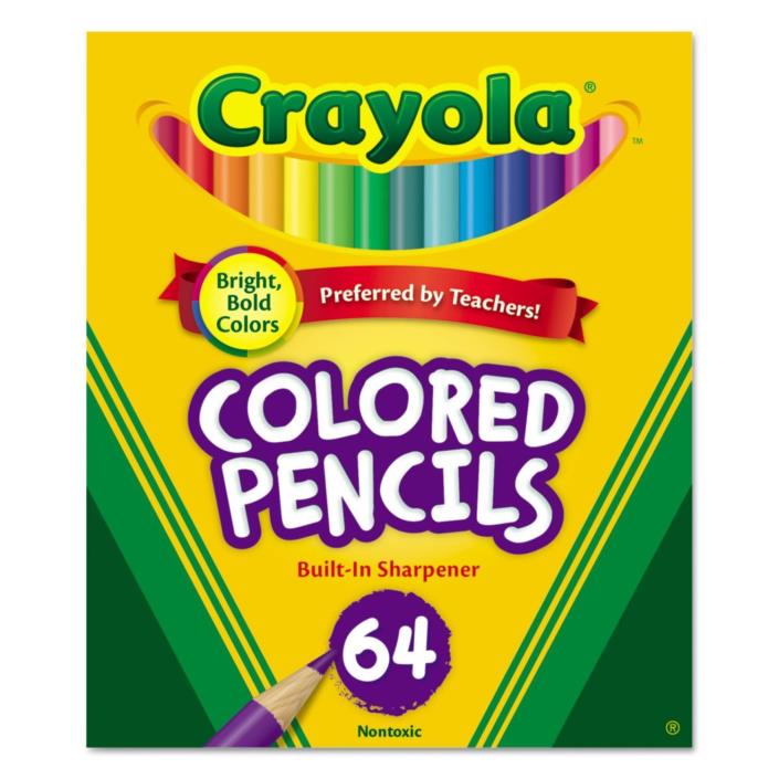 2 PACKS Crayola Colored Woodcase Pencil HB 3.3 mm Assorted 64/Pack *BEST PRICE*