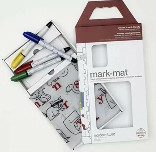 modern-twist Kids Mark-Mat Silicone Coloring Placemat with 4 Dry-Erase Marker...