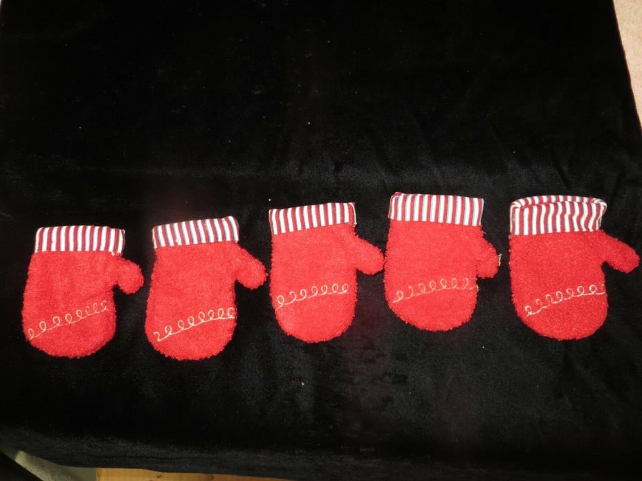 5 Red Mittens Christmas Decorations - Red with Striped Cuff - Crafts - Starbucks