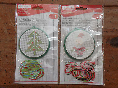 CREATOLOGY Kid's CHRISTMAS Craft CROSS STITCH Kits. TWO: Santa & Tree. BRAND NEW