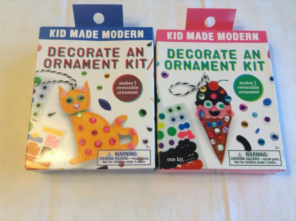 Kid Made Modern Decorate An Ornament 1 Cat Kit and 1 Ice Cream Cone Kit