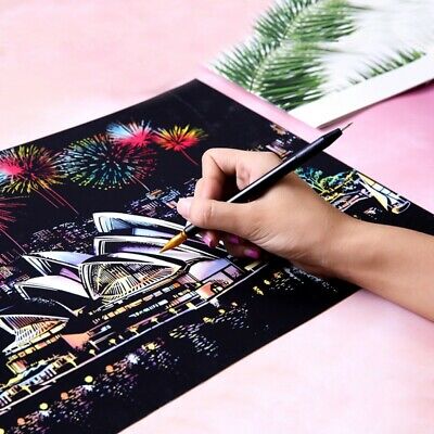 Magic Scratch Sketch Pad Wooden Painting Cool Stick Adult Kid Art Painting Paper
