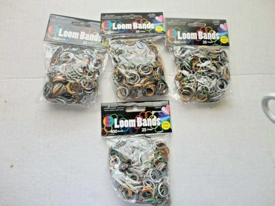 4 PACK LOOM Bands 400 + 24 CLIPS EACH, 1600 PC CAMOUFLAGE LOOK    LATEX FREE