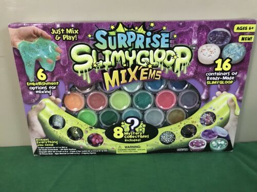 SlimyGloop Surprise Mix’EMS with 16 containers and 6 Embellishment 8 Mystery