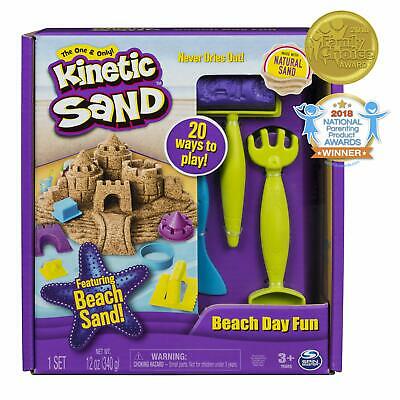 Fast Shipping Kinetic Sand Beach Day Fun Playset With Molds and Tools 12 oz