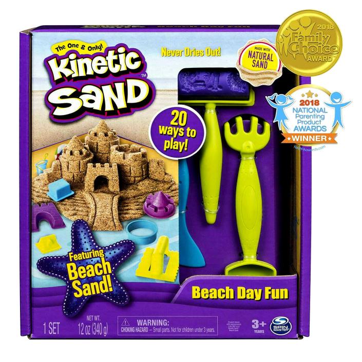 12 oz Kinetic Sand, Authentic Gift Playset with Castle Molds and Tools Beach Fun
