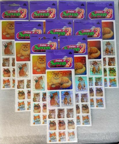 Lot of 10 Sheets of Prismatic Twin Seven Sticker Designs Cats 12 Per Sheet