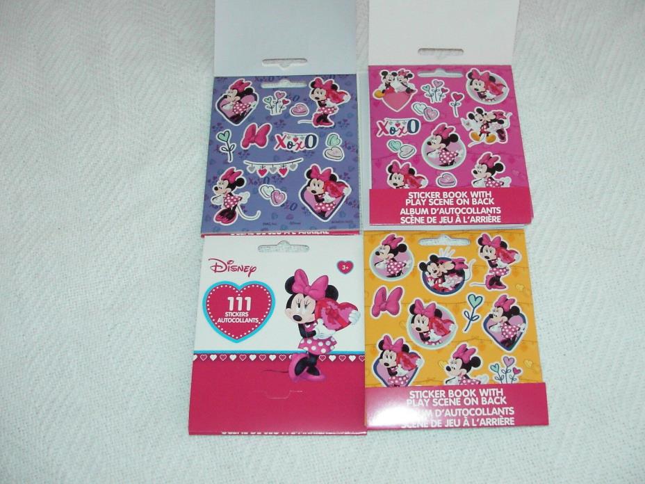 4 STICKER BOOKS WITH PLAY SCENE ON BACK - 111 STICKERS - MINNIE MOUSE & FRIENDS