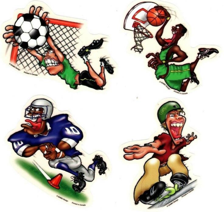 4 Sports Stickers Xtreme Football Soccer Basketball Rollerblading Back to School