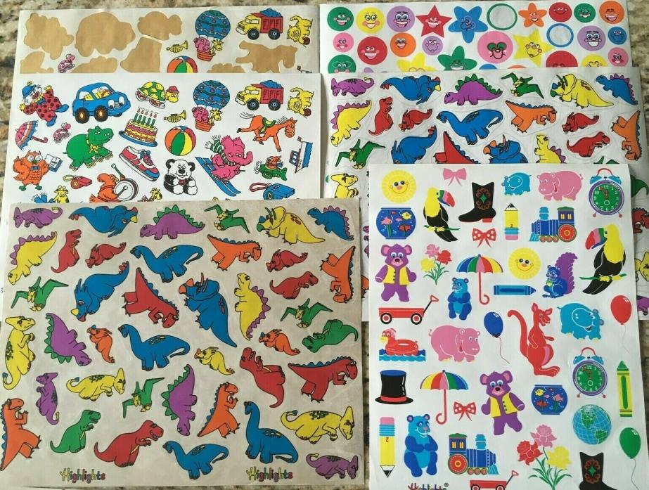 Vintage Highlights Childrens Stickers 6 sheets Dinosaurs Faces Cartoon Animals