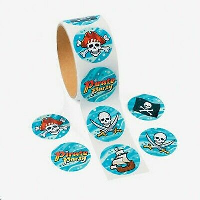 (1) ROLL OF 100 BLUE BOYS' / GIRLS PIRATE PARTY STICKERS Favors Gifts Unisex